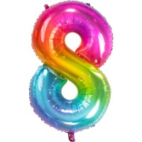 Nummer 8 Super Rainbow folieballong 86cm