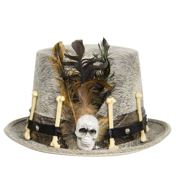 Witch doctor hat with feather and bone