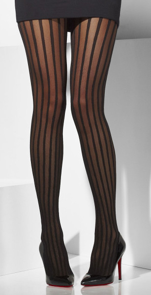 Longitudinal striped tights in black