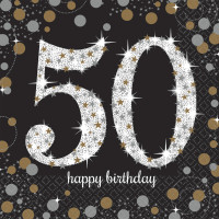 16 Gyldne 50 års-fødselsdagsservietter 33cm