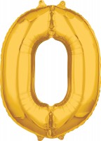 Nummer folieballong 0 guld 66cm