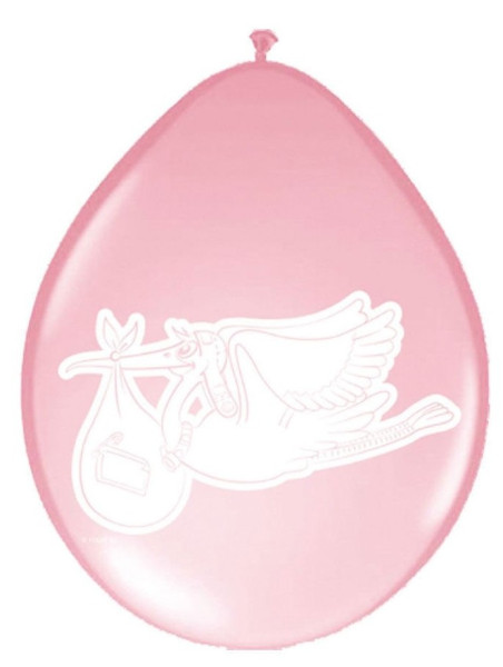 8 babyballonger med rosa storkmotiv