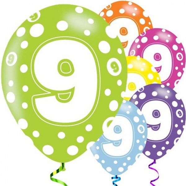6 fantasiosi palloncini per il nono compleanno da 28 cm