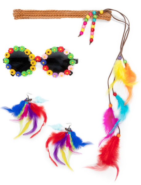 Flower power set with feathers, 3 pieces