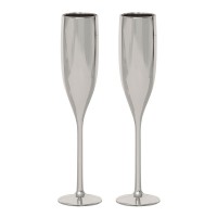 Oversigt: Sæt med 2 dekorative champagneglas af plastsølv