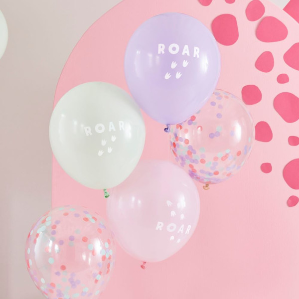 5 rosa dino party latex ballonger 30cm