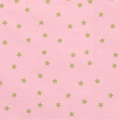 20 lyserøde guldstjerne servietter 33cm