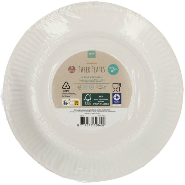 8 Eco Birthday paper plates 23cm