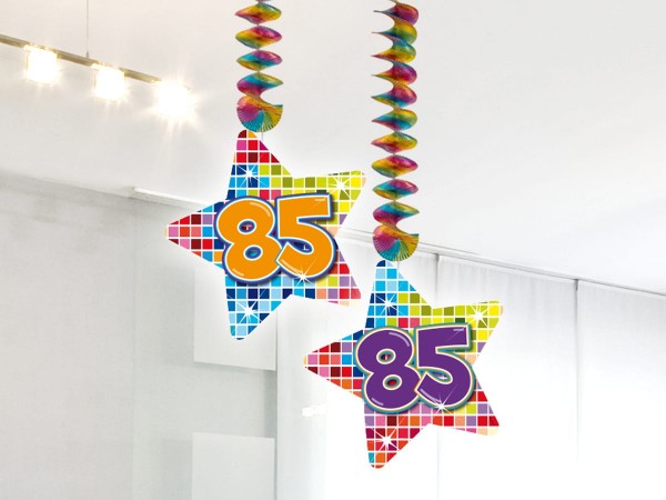 2 Groovy 85th Birthday spiral hangers 75cm