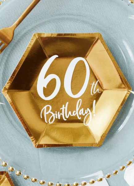 6 glansede 60-års fødselsdagsplader 20x17cm