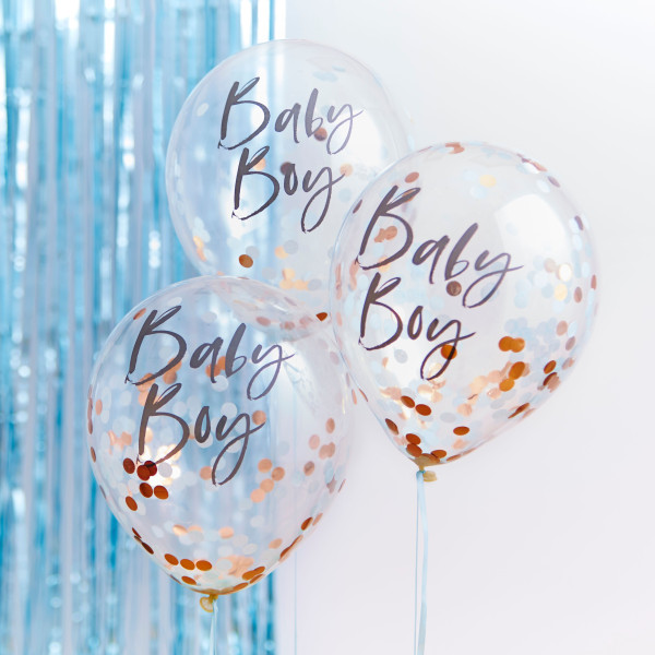 5 balonów konfetti Newborn Star Baby Boy 30cm