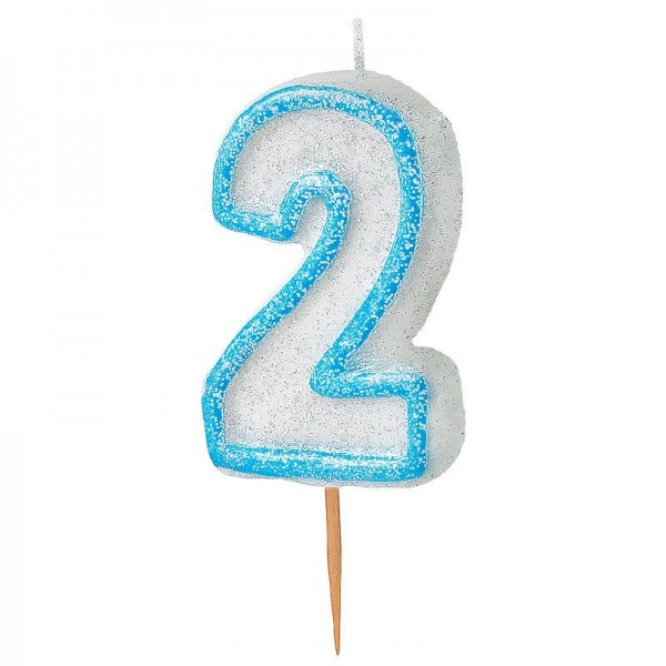 Happy Blue Sparkling 2nd Birthday cake candle