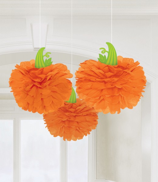 3 Pumpkin Pom-pom Decorations