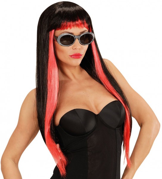 Gothic vamp long hair wig black-red 2