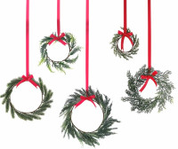 5 Christmas wreaths with red ribbon
