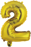 Zahl 2 goldener Folienballon 35cm
