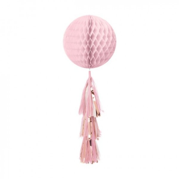 Honeycomb ball with tassels rose gold pastel 71cm