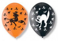6 Halloween Balloons Witches and Cats 27.5cm