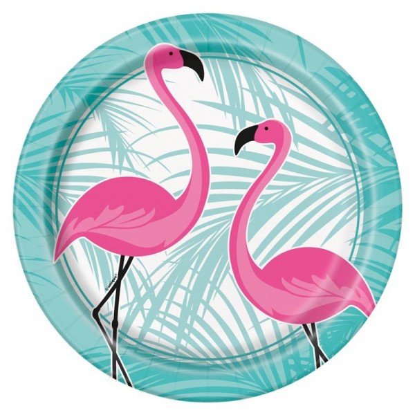 8 Tropical Flamingo Party Paper Plates 23cm