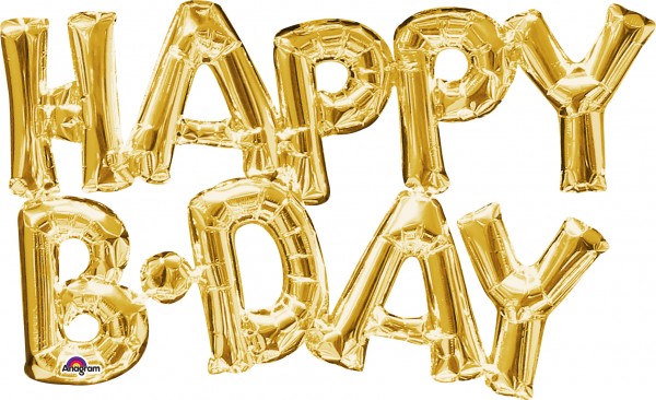 Foil balloon lettering Happy B-Day in gold 76x48cm