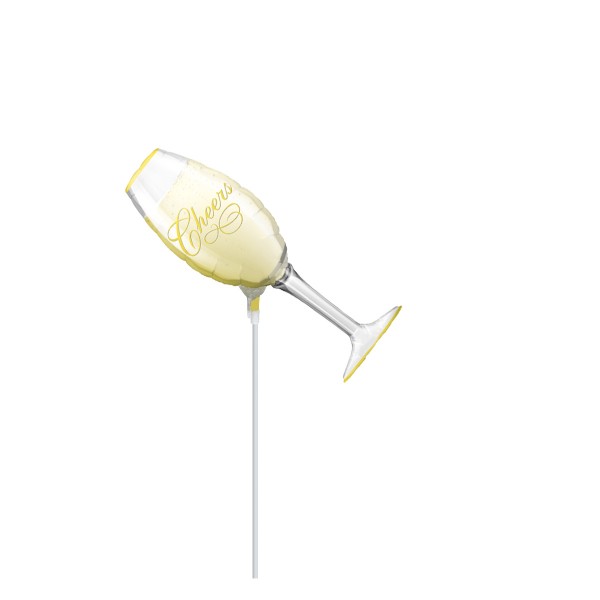 Stick balloon tilting champagne glass