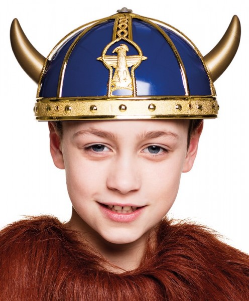 Svalfi børne-vikinghjelm i blå og guld