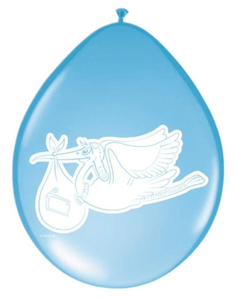 8 Baby Ballons mit Storchmotiv Blau