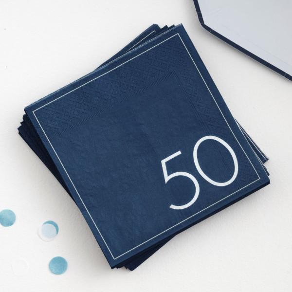 16 niebieskich serwetek z okazji 50. urodzin