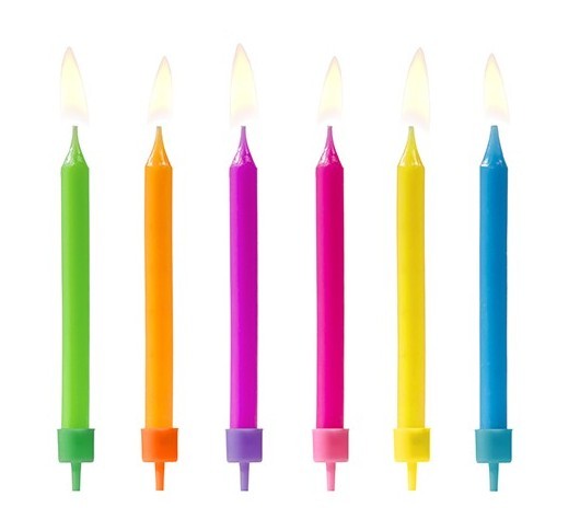 6 neon birthday candles including holders 6cm
