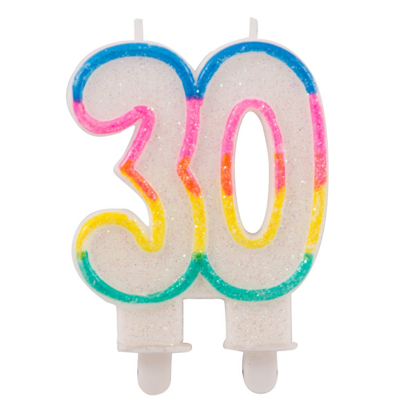 Rainbow number 30 cake candle