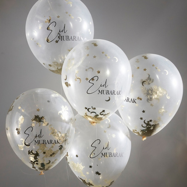 5 guldmåne Eid Mubarak konfetti latexballonger 30cm