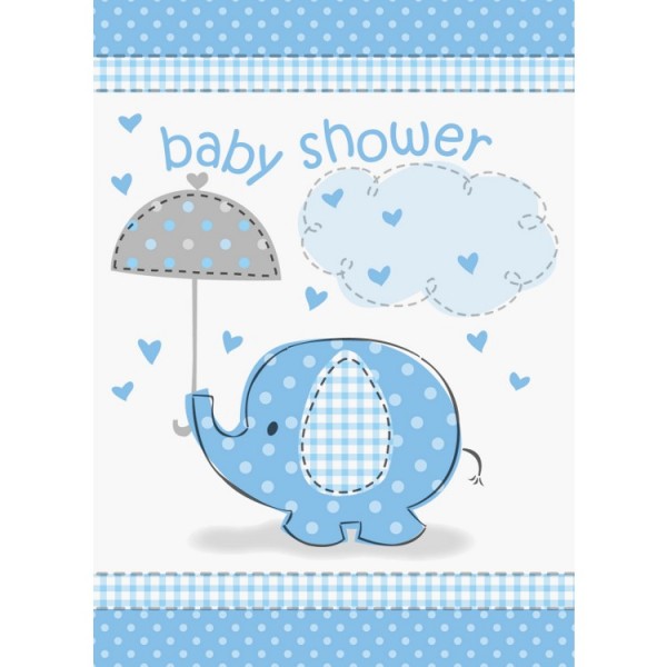 Elephant baby party invitation card azure blue 8 pieces