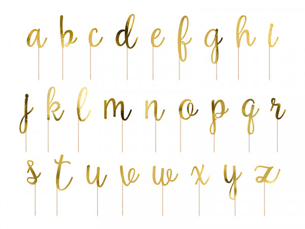 Gyldne bogstaver kagedekoration 53 stykker