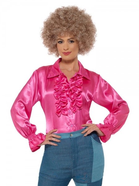 70er Jahre Rüschen Hemd für Damen pink