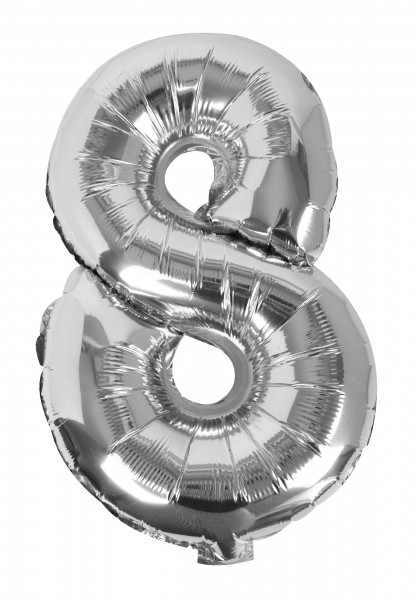 Zilveren nummer 8 folieballon 40cm