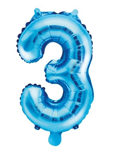 Nummer 3 folie ballon azuurblauw 35cm