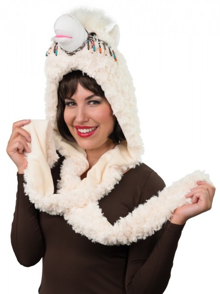 Fluffy llama hat with scarf