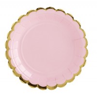 6 piatti rosa con bordo oro 18cm