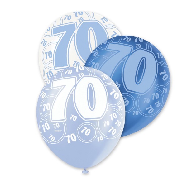 Mix of 6 70th birthday balloons blue 30cm
