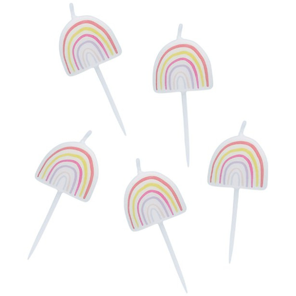 5 rainbow motif cake candles