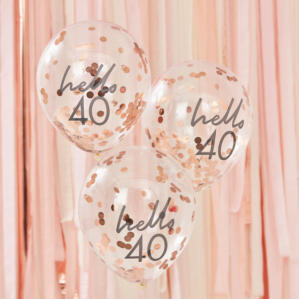 5 Hello Fourty confetti balloons 30cm