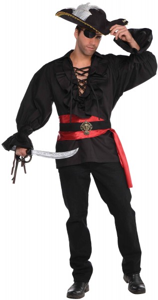 Camicia da pirata nera con lacci per uomo