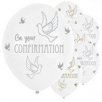 6 confirmation doves latex balloons 28cm