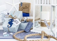 Anteprima: 6 carte regalo Ahoy blu e bianche con 6 pendenti