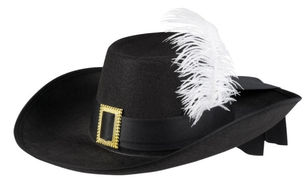 Black musketeer hat with feather