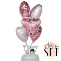 Vorschau: Baby Nilpferd Mädchen Ballonbouquet-Set mit Heliumbehälter