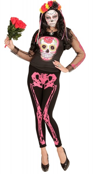 Skeleton bone leggings Black Pink 75DEN 2