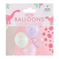 5 Pink Dino Pary latex balloons 30cm