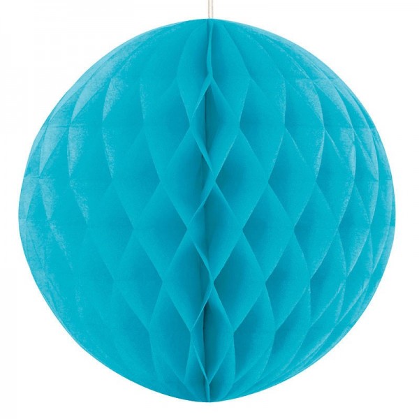 Decoratieve donzige honingraatbal turkoois blauw 20cm
