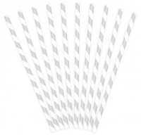 Aperçu: 10 pailles en papier rayé gris 19,5 cm